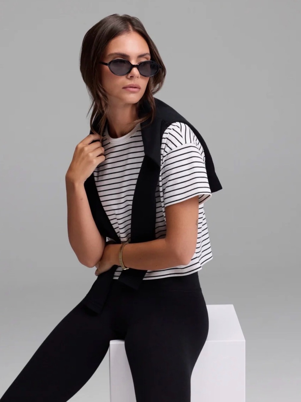 Cozy Earth Women's All Day Cropped Tee striped Sz M